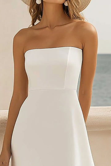 Simple White Strapless A Line High-Low Holiday Party Dress